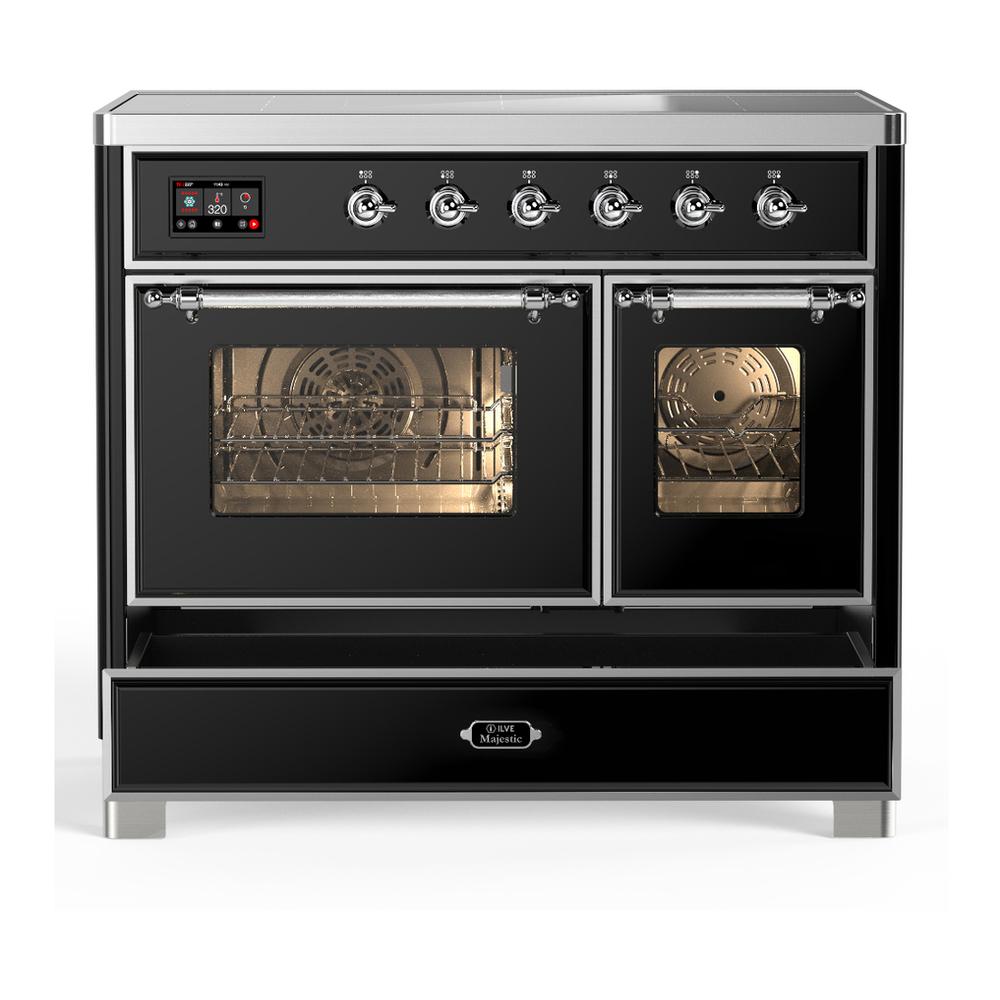 Ilve UMDIB40NR3BKC Ilve Umdib40Nr3Bkc Majestic Iii 40 Inch Induction Range With 6 Elements, 3.82 Cu. Ft. Total Oven Capacity (Triple Glass Door, Glossy Black, Chrome)
