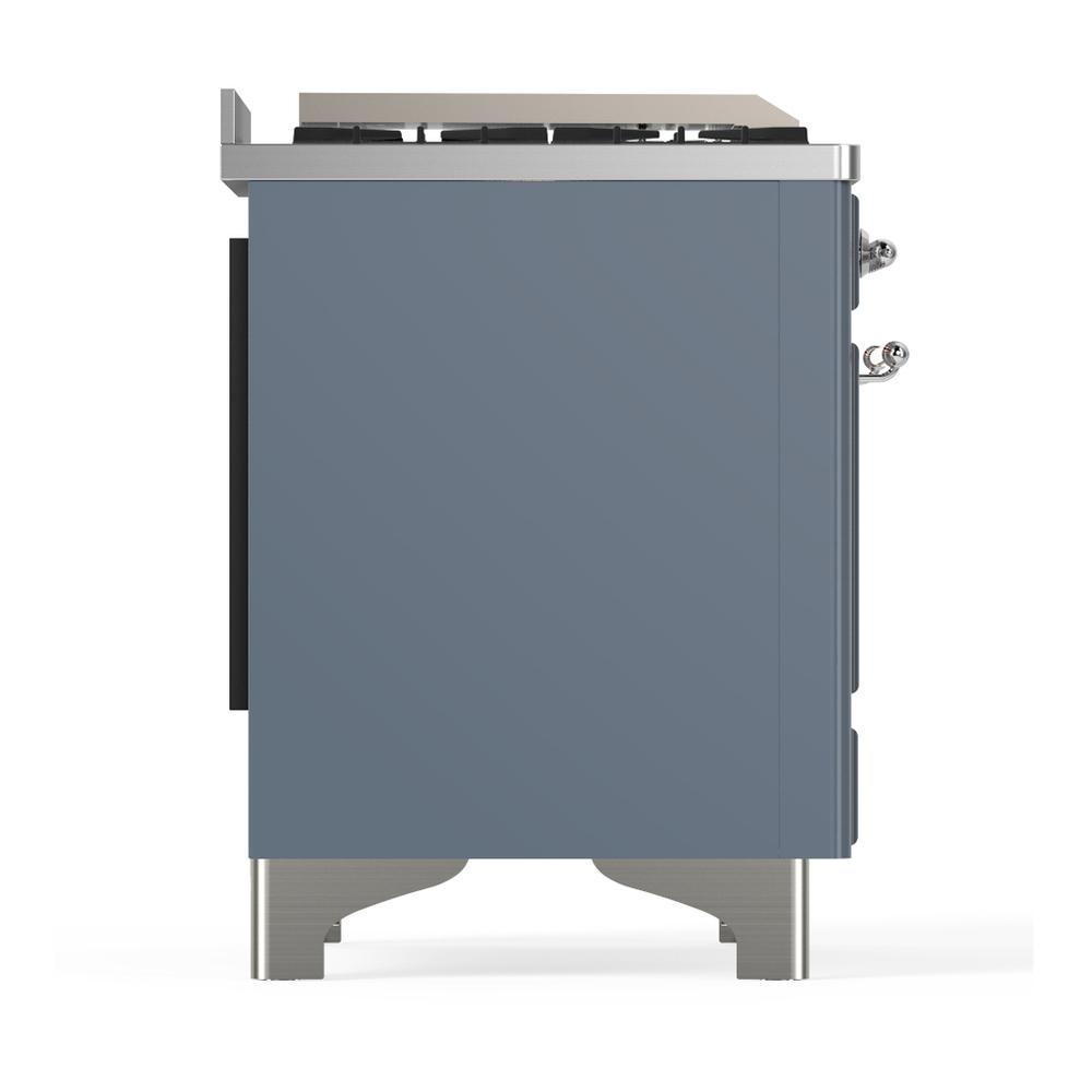 Ilve UM48FQNR3BGC Ilve Um48Fqnr3Bgc Majestic Iii 48 Inch Dual Fuel Range With 8 Burners And Griddle, Dual Function Burner Up To 25,000 Btu (Natural Gas, Solid Door, Blue Grey, Chrome)