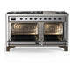 Ilve UM60FNR3SSBLP Ilve Um60Fnr3Ssblp Majestic Iii 60 Inch Dual Fuel Range With 9 Burners And Griddle, Dual Function Burner Up To 25,000 Btu (Liquid Propane, Triple Glass Door, Stainless Steel, Burnished)