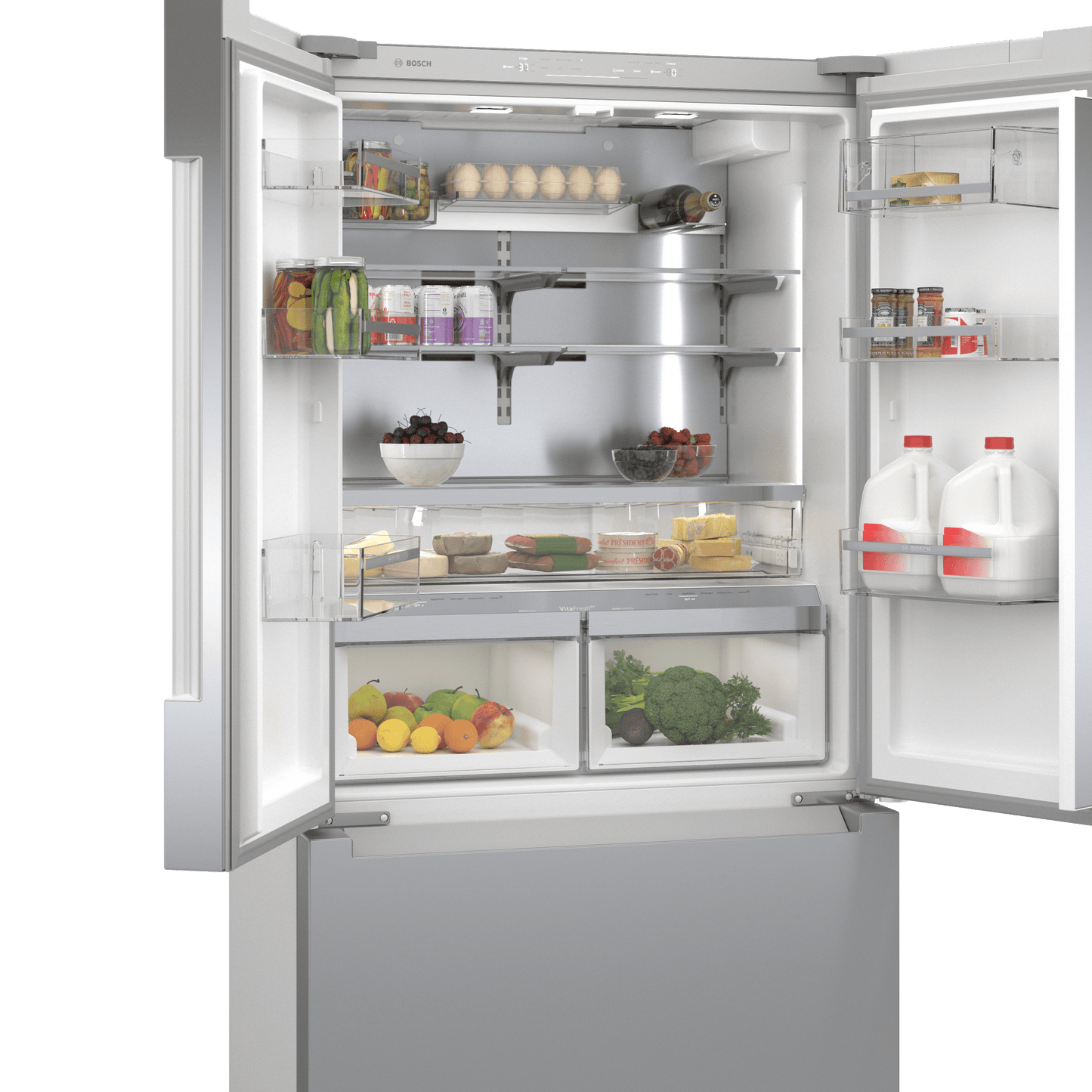 Bosch B36CT84ENS 800 Series, French Door Bottom Freezer, Multi Door, 36'', Brushed Steel (With Anti-Fingerprint), Total No Frost