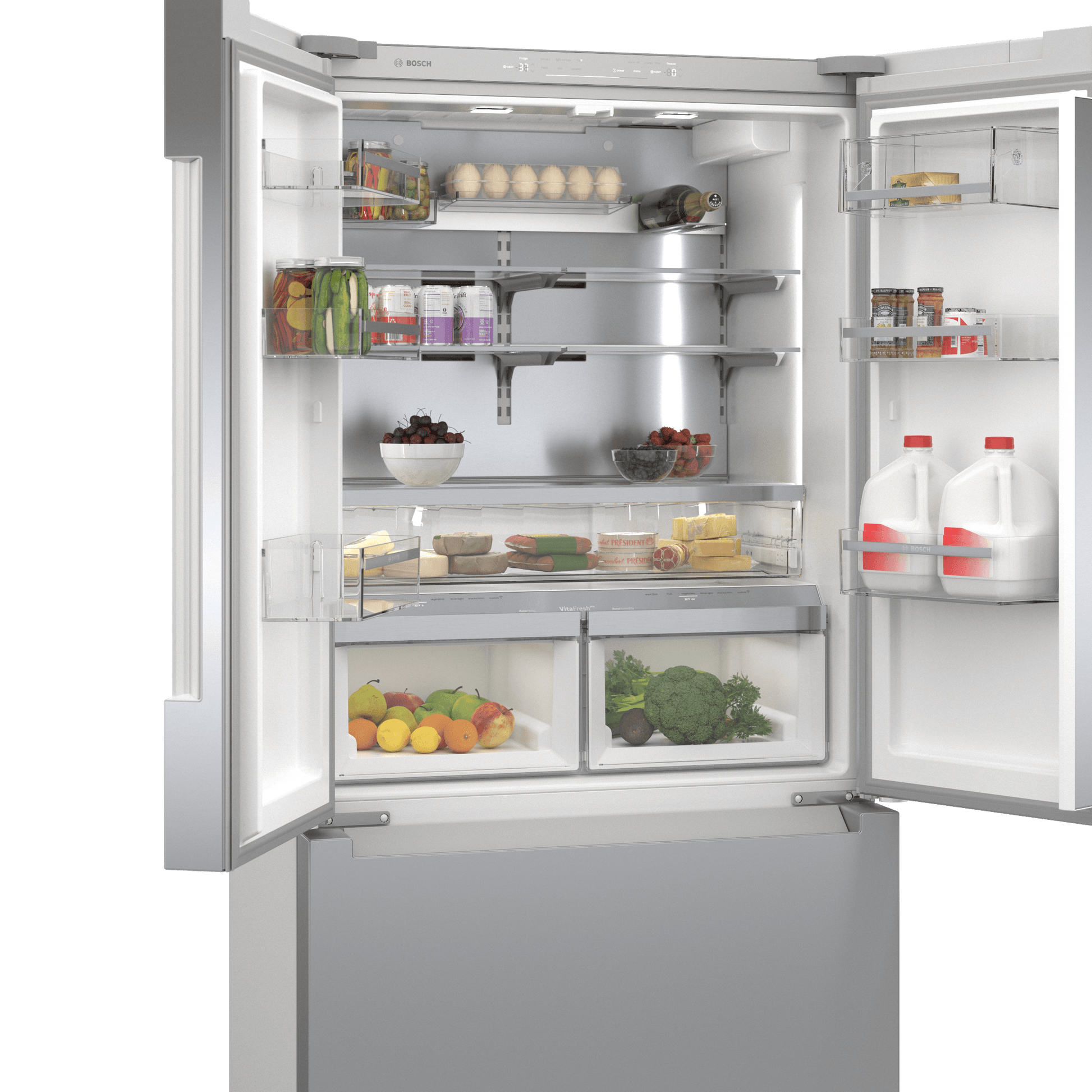 Bosch B36CT84ENS 800 Series, French Door Bottom Freezer, Multi Door, 36'', Brushed Steel (With Anti-Fingerprint), Total No Frost