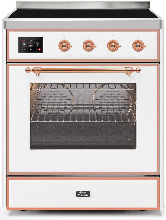 Ilve UMI30NE3WHP Majestic Ii 30 Inch Electric Freestanding Range In White With Copper Trim