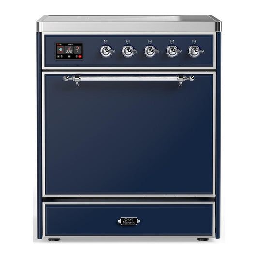 Ilve UMIB30QNR3MBC Ilve Umib30Qnr3Mbc Majestic Iii 30 Inch Induction Range With 4 Elements, 4 Cu. Ft. Oven Capacity (Solid Door, Midnight Blue, Chrome)