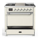 Ilve UM36FQNR3AWCLP Ilve Um36Fqnr3Awclp Majestic Iii 36 Inch Dual Fuel Range With 6 Black Brass Burners And Griddle, Dual Function Burner Up To 25,000 Btu (Solid Door, Antique White, Chrome, Liquid Propane)
