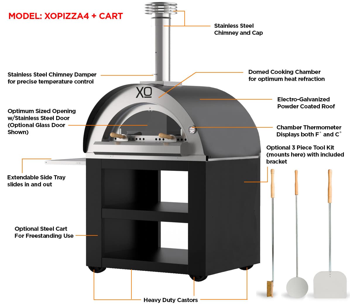 Xo Appliance XOPIZZA4CART Oven Cart For Xopizza4