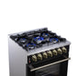 Forno FFSGS612530BLK Forno Massimo 30-Inch Freestanding Dual Fuel Range In Black With Antique Brass Accessories, 4 Burners, 4.32 Cu. Ft. Convection Oven