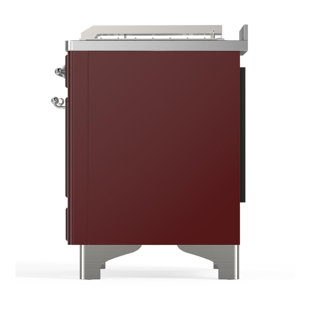 Ilve UM48FSQNR3BUCLP Ilve Um48Fsqnr3Buclp Majestic Iii 48 Inch Dual Fuel Range With 5 Black Brass Burners, Griddle And French Top, Dual Function Burner Up To 25,000 Btu (Liquid Propane, Solid Door, Burgundy, Chrome)