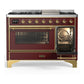 Ilve UM48FNR3BUGLP Ilve Um48Fnr3Buglp Majestic Iii 48 Inch Dual Fuel Range With 8 Burners And Griddle, Dual Function Burner Up To 25,000 Btu (Liquid Propane, Triple Glass Door, Burgundy, Brass)