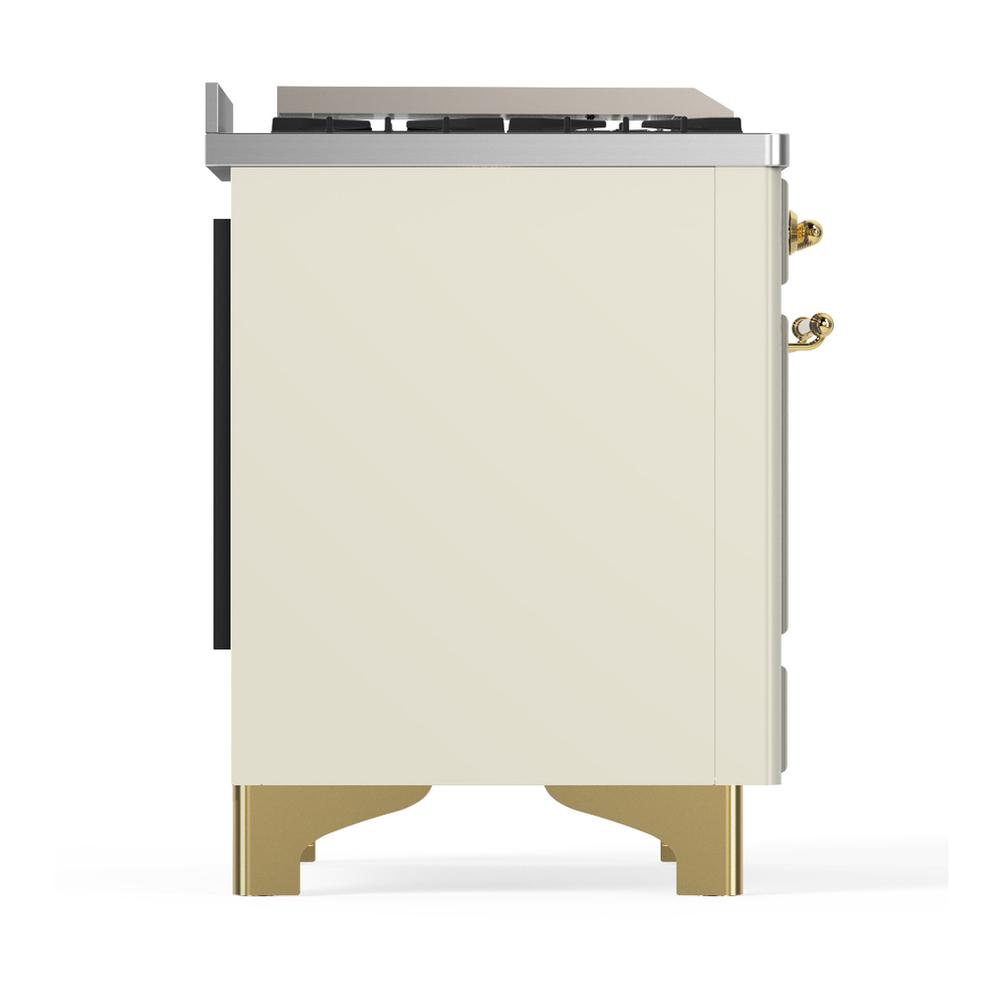 Ilve UM48FQNR3AWGLP Ilve Um48Fqnr3Awglp Majestic Iii 48 Inch Dual Fuel Range With 8 Burners And Griddle, Dual Function Burner Up To 25,000 Btu (Liquid Propane, Solid Door, Antique White, Brass)