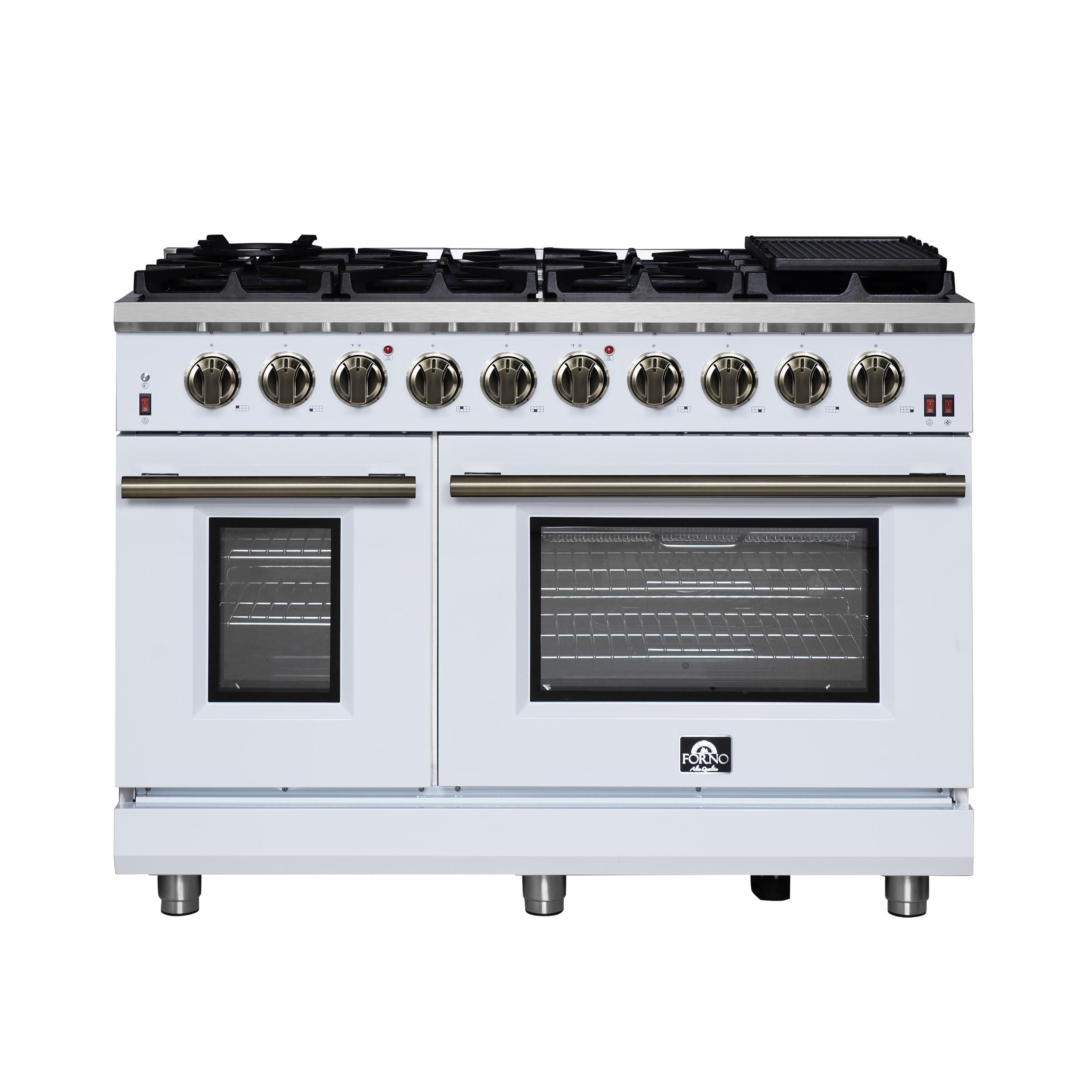 Forno FFSGS623948WHT Forno Massimo 48-Inch White Freestanding Gas Range, 8 Burners, True Convection Oven
