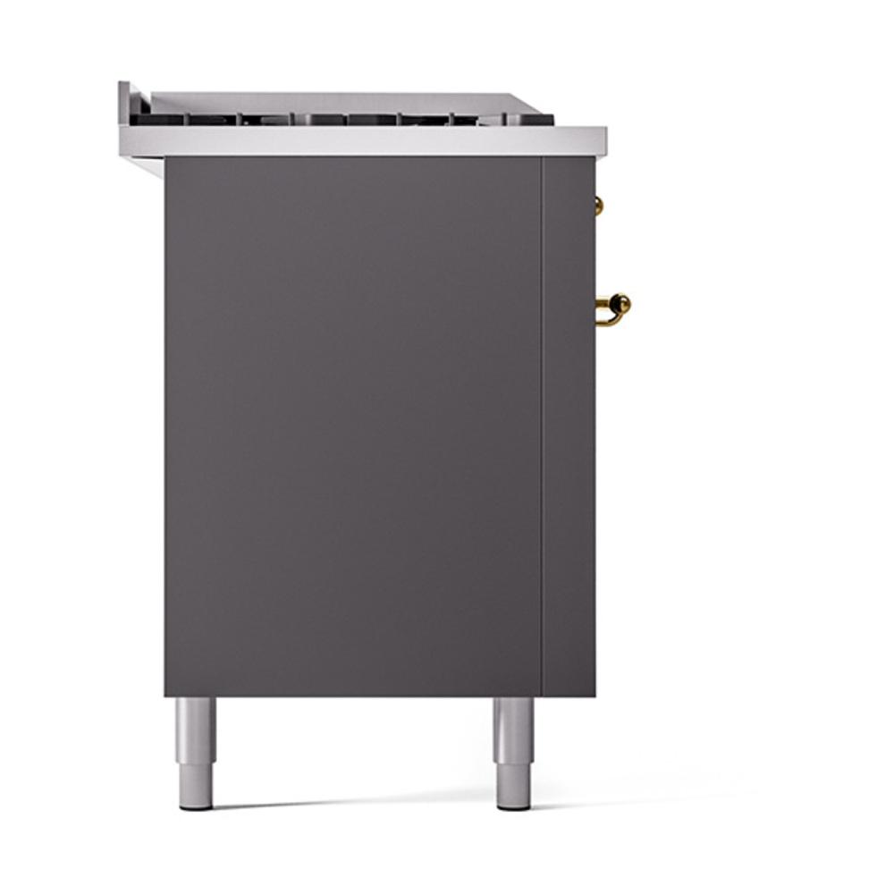 Ilve UN60FSQNMPMGG Ilve Un60Fsqnmpmgg Nostalgie Ii Noblesse 60" Dual Fuel Range (7 Sealed Burners + Griddle + French Top, Natural Gas, Solid Door, Graphite Matte, Brass)