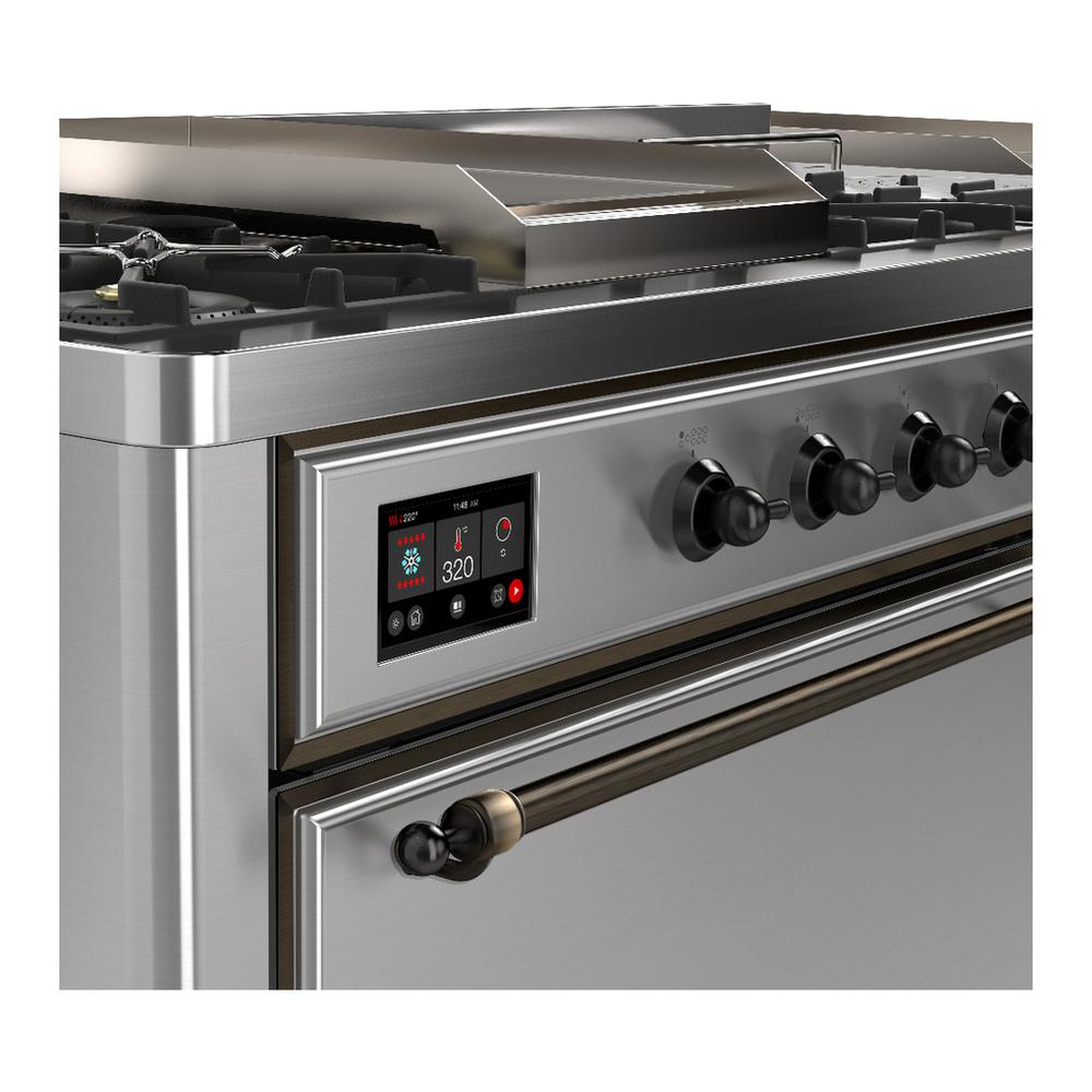 Ilve UM60FSQNR3SSB Ilve Um60Fsqnr3Ssb Majestic Iii 60 Inch Dual Fuel Range With 7 Burners, Griddle And French Top, Dual Function Burner With Up To 25,000 Btu (Natural Gas, Solid Door, Stainless Steel, Burnished)