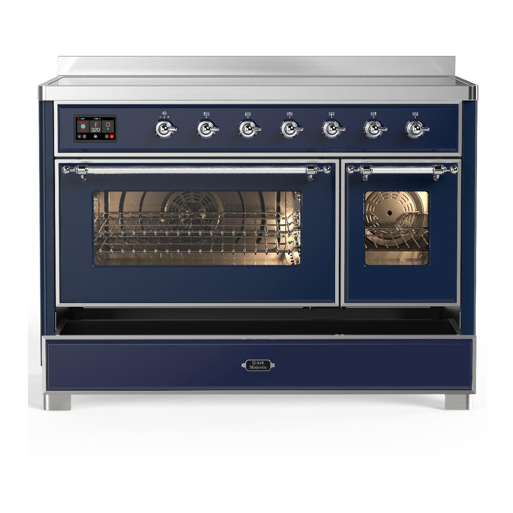 Ilve UMIB48NR3MBC Ilve Umib48Nr3Mbc Majestic Iii 48 Inch Induction Range With 6 Elements, 5.02 Cu. Ft. Total Oven Capacity (Triple Glass Door, Midnight Blue, Chrome)