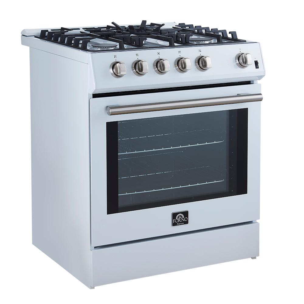 Forno FFSGS111630WHT Forno Leonardo Espresso 30-Inch White Gas Range, 5 Burners, 39,500 Btu, 5 Cu.Ft Convection Oven