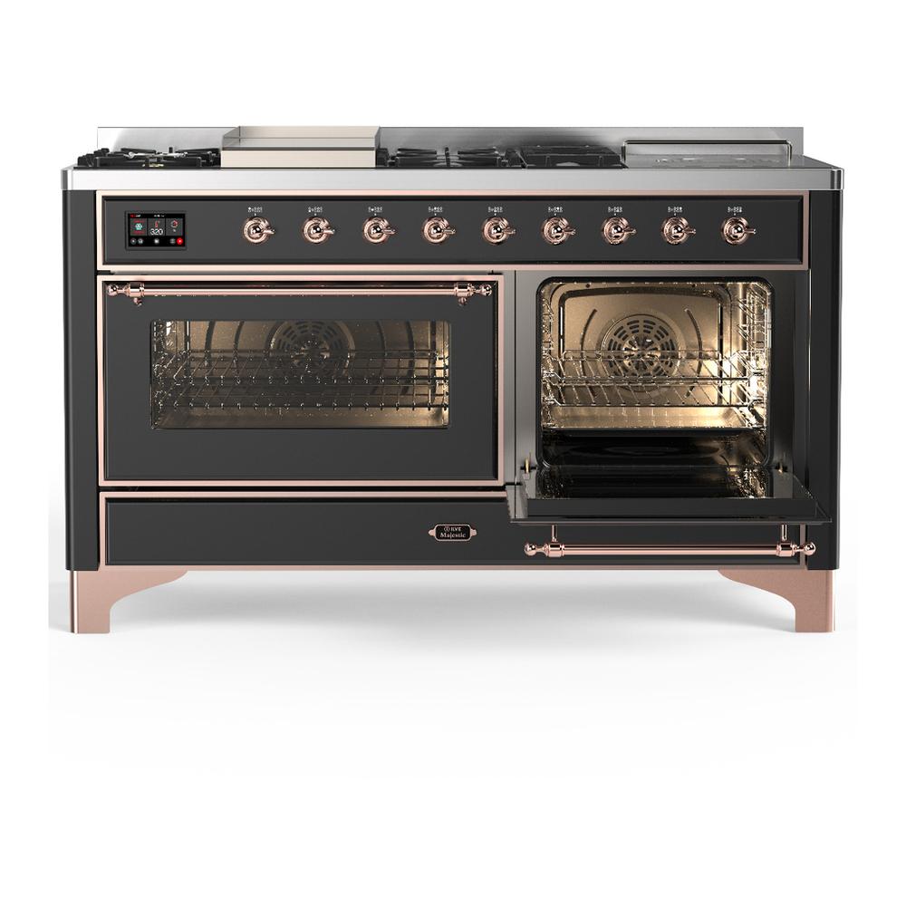 Ilve UM60FSNR3MGPLP Ilve Um60Fsnr3Mgplp Majestic Iii 60 Inch Dual Fuel Range With 7 Burners, Griddle And French Top, Dual Function Burner With Up To 25,000 Btu (Liquid Propane, Triple Glass Door, Graphite Matte, Copper)
