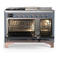 Ilve UM48FSQNR3BGPLP Ilve Um48Fsqnr3Bgplp Majestic Iii 48 Inch Dual Fuel Range With 5 Black Brass Burners, Griddle And French Top, Dual Function Burner Up To 25,000 Btu (Liquid Propane, Solid Door, Blue Grey, Copper)