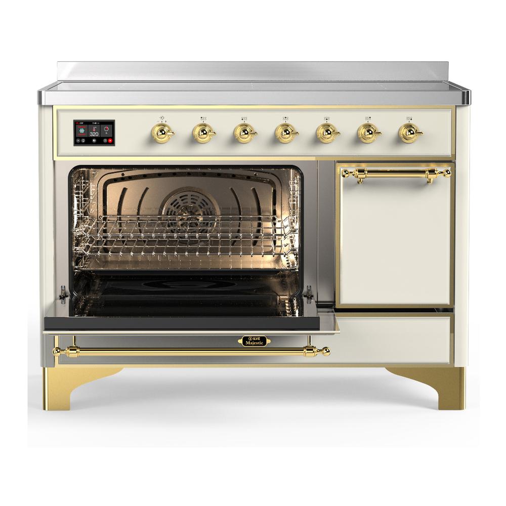 Ilve UMIB48QNR3AWG Ilve Umib48Qnr3Awg Majestic Iii 48 Inch Induction Range With 6 Elements, 5.02 Cu. Ft. Total Oven Capacity (Solid Door, Antique White, Brass)