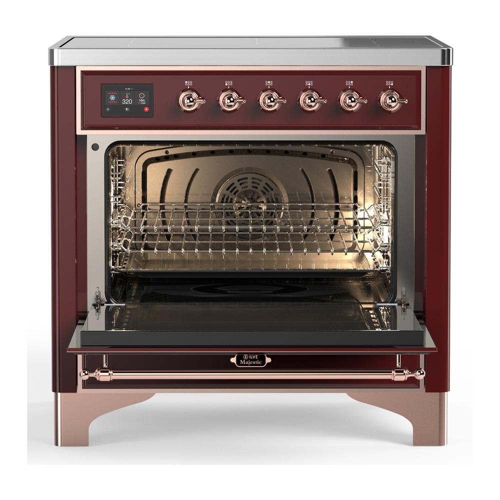 Ilve UMIB36QNR3BUP Ilve Umib36Qnr3Bup Majestic Iii 36 Inch Induction Range With 6 Elements, 3.5 Cu. Ft. Total Oven Capacity (Solid Door, Burgundy, Copper)