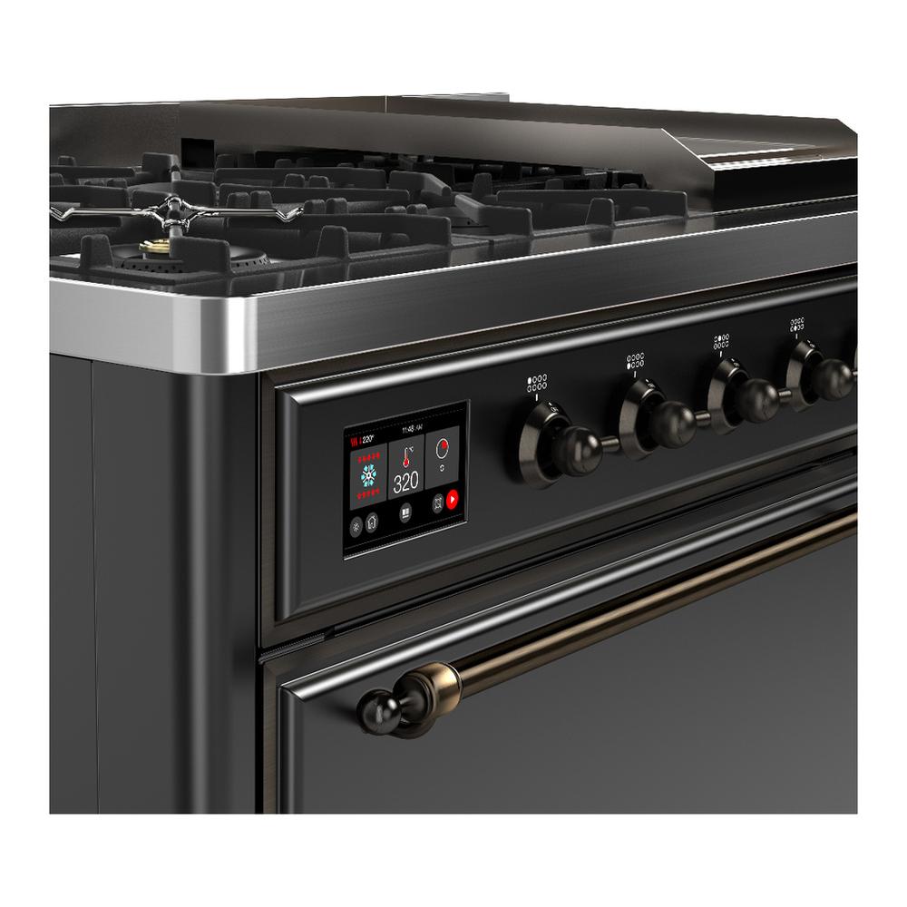 Ilve UM48FQNR3MGBLP Ilve Um48Fqnr3Mgblp Majestic Iii 48 Inch Dual Fuel Range With 8 Burners And Griddle, Dual Function Burner Up To 25,000 Btu (Liquid Propane, Solid Door, Graphite Matte, Burnished)
