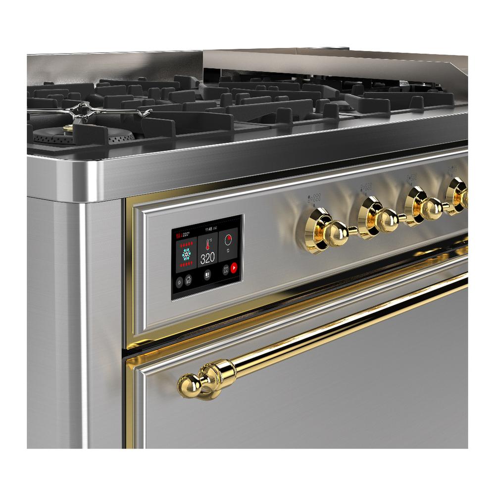 Ilve UM60FQNR3SSGLP Ilve Um60Fqnr3Ssglp Majestic Iii 60 Inch Dual Fuel Range With 9 Burners And Griddle, Dual Function Burner Up To 25,000 Btu (Liquid Propane, Solid Door, Stainless Steel, Brass)