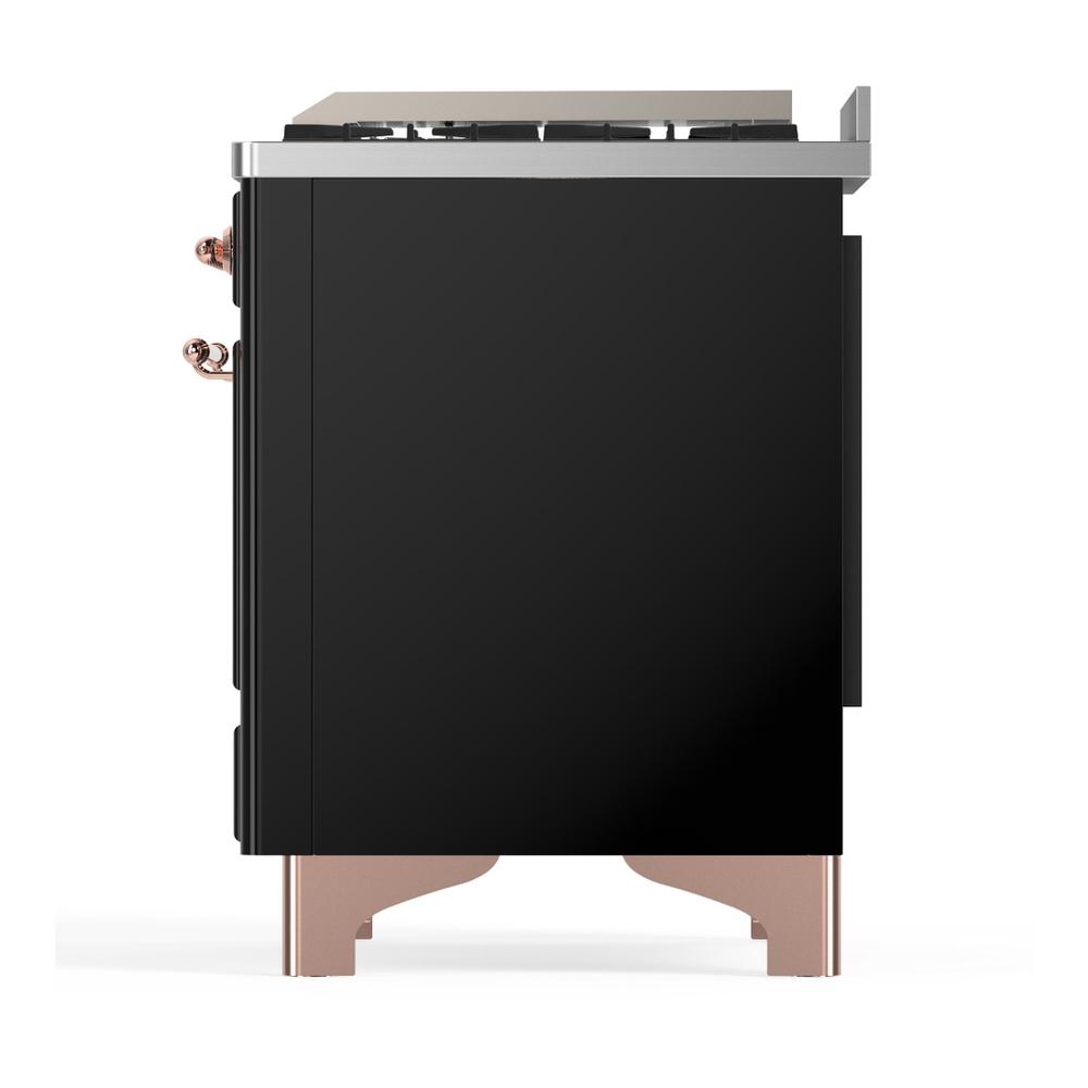 Ilve UM48FNR3BKPLP Ilve Um48Fnr3Bkplp Majestic Iii 48 Inch Dual Fuel Range With 8 Burners And Griddle, Dual Function Burner Up To 25,000 Btu (Liquid Propane, Triple Glass Door, Glossy Black, Copper)