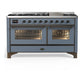 Ilve UM60FNR3BGB Ilve Um60Fnr3Bgb Majestic Iii 60 Inch Dual Fuel Range With 9 Burners And Griddle, Dual Function Burner Up To 25,000 Btu (Natural Gas, Triple Glass Door, Blue Grey, Burnished)