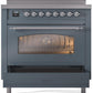 Ilve UPI366NMPBGC Nostalgie Ii 36 Inch Electric Freestanding Range In Blue Grey With Chrome Trim