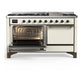 Ilve UM60FQNR3AWB Ilve Um60Fqnr3Awb Majestic Iii 60 Inch Dual Fuel Range With 9 Burners And Griddle, Dual Function Burner Up To 25,000 Btu (Natural Gas, Solid Door, Antique White, Burnished)