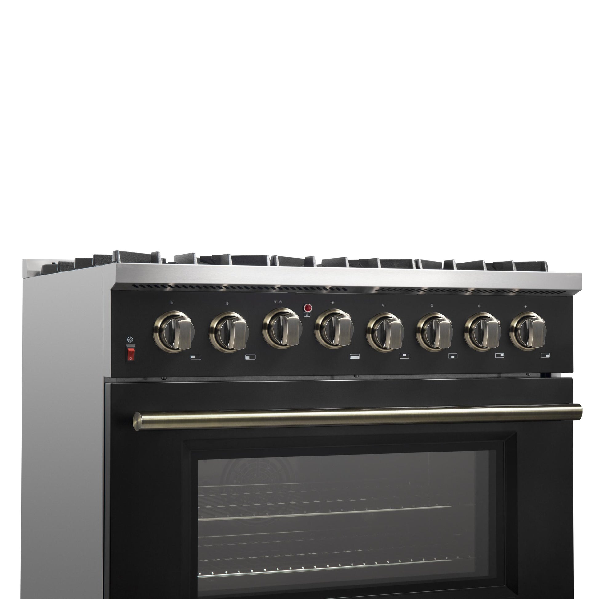 Forno FFSGS615636BLK Forno Galiano 36-Inch Dual Fuel Range In Black & Antique Brass Design, 6 Sealed Burners 83,000 Btu, 5.36 Cu.Ft. True Convection Oven