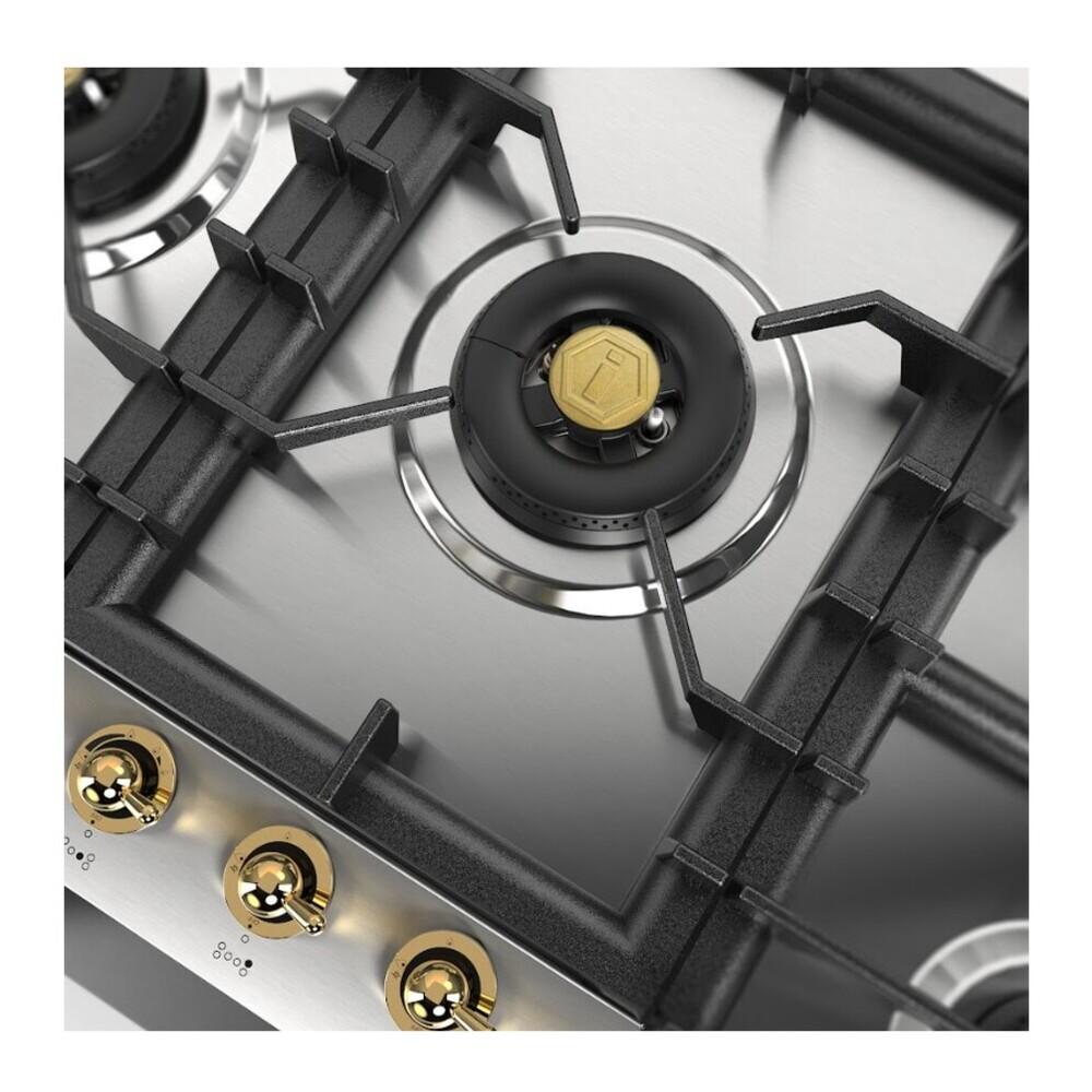 Ilve UHCPT125FNSSGLP Ilve Uhcpt125Fnssglp Nostalgie Ii 48 Inch Built-In Gas Cooktop With Total Black Brass Burners, In Stainless Steel (6 Sealed Burners + Left Griddle, Liquid Propane, Brass)