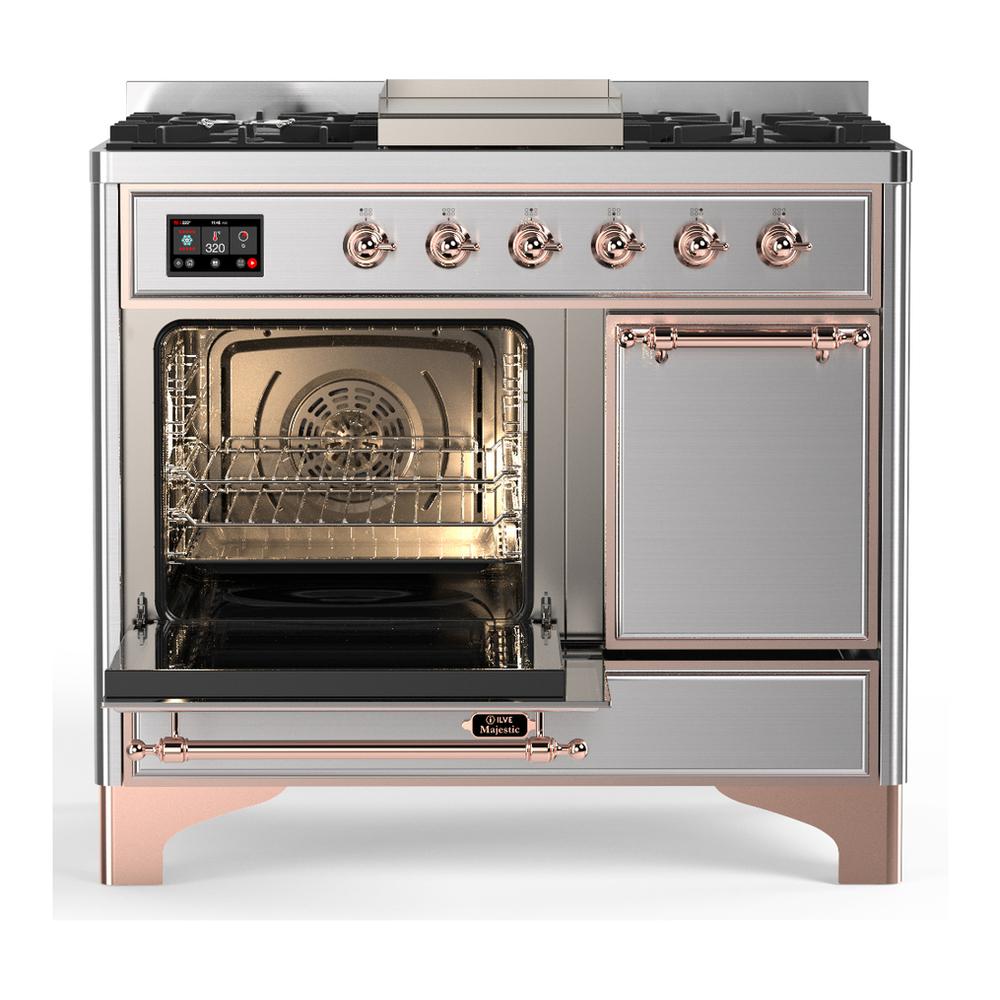 Ilve UMD40FQNR3SSP Ilve Umd40Fqnr3Ssp Majestic Iii 40 Inch Dual Fuel Range With 6 Burners And Griddle, Dual Function Burner Up To 25,000 Btu (Natural Gas, Solid Door, Stainless Steel, Copper)