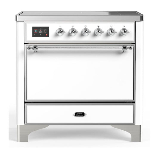 Ilve UMIB36QNR3WHC Ilve Umib36Qnr3Whc Majestic Iii 36 Inch Induction Range With 6 Elements, 3.5 Cu. Ft. Total Oven Capacity (Solid Door, White, Chrome)