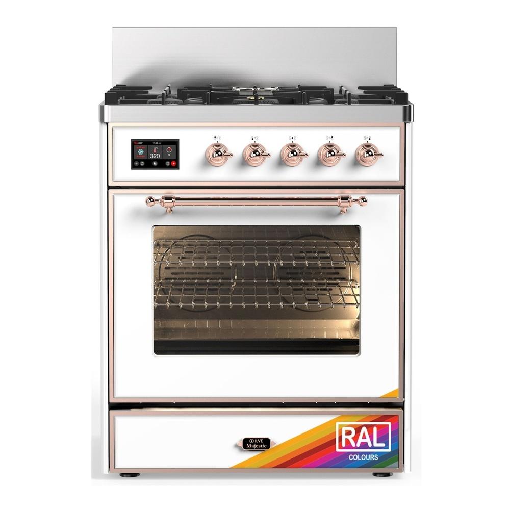 Ilve UM30NR3RAP Ilve Um30Nr3Rap Majestic Iii 30 Inch Dual Fuel Range With 5 Black Brass Burners, Dual Function Burner Up To 25,000 Btu (Natural Gas, Triple Glass Door, Ral, Copper)