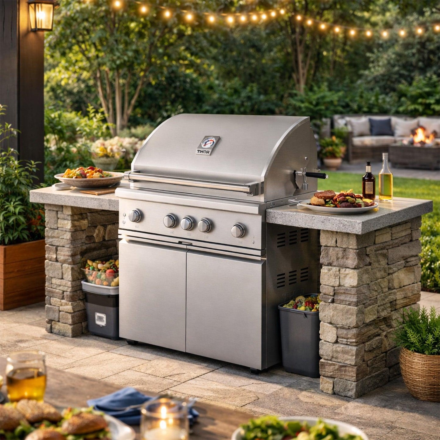 Thor Kitchen TPG3601 36 Inch 4 Burners Built In Gas Grill On Cart With Sear/Rear Infrared Burner & Rotisserie Natural Gas