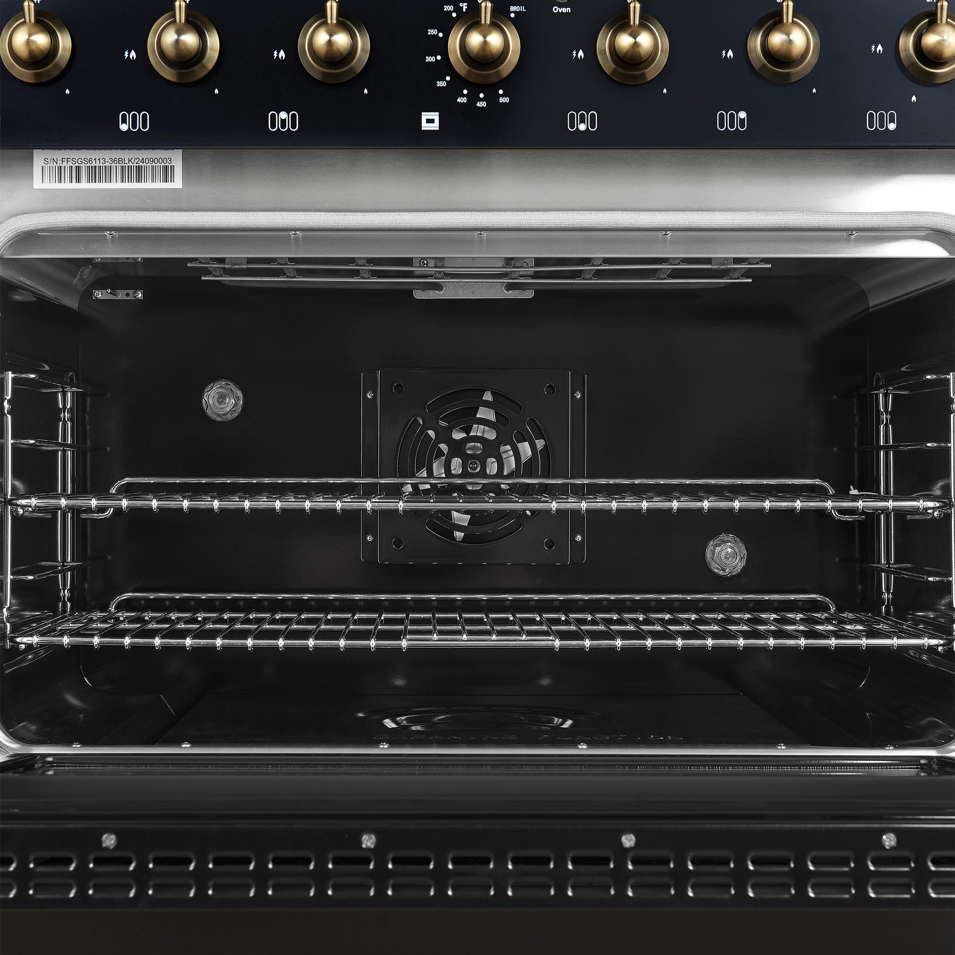 Forno FFSGS611336BLK Forno Antico 36-Inch Dual Fuel Range, Black And Antique Brass, 6 Burners, 4.5 Cu.Ft. Convection Oven