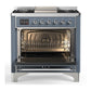Ilve UM36FQNR3BGC Ilve Um36Fqnr3Bgc Majestic Iii 36 Inch Dual Fuel Range With 6 Black Brass Burners And Griddle, Dual Function Burner Up To 25,000 Btu (Solid Door, Blue Grey, Chrome, Natural Gas)