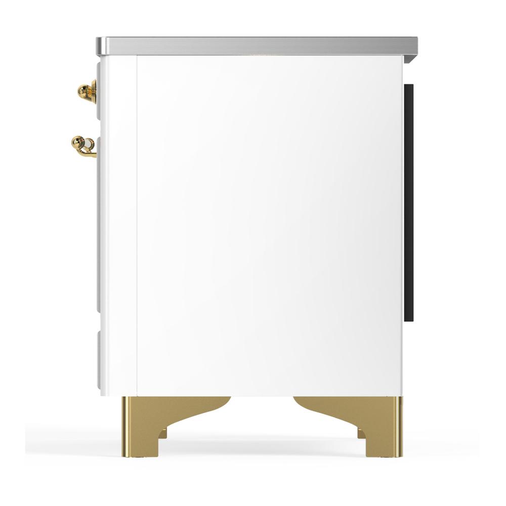 Ilve UMDIB40QNR3WHG Ilve Umdib40Qnr3Whg Majestic Iii 40 Inch Induction Range With 6 Elements, 3.82 Cu. Ft. Total Oven Capacity (Solid Door, White, Brass)