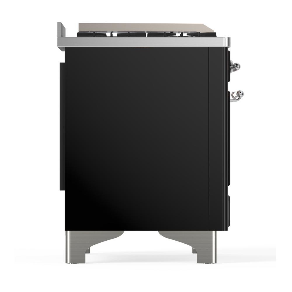 Ilve UM36FNR3BKCLP Ilve Um36Fnr3Bkclp Majestic Iii 36 Inch Dual Fuel Range With 6 Black Brass Burners And Griddle, Dual Function Burner Up To 25,000 Btu (Triple Glass Door, Glossy Black, Chrome, Liquid Propane)