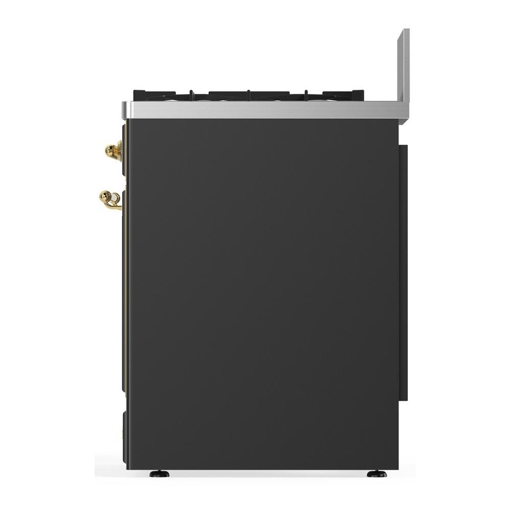 Ilve UM30NR3MGG Ilve Um30Nr3Mgg Majestic Iii 30 Inch Dual Fuel Range With 5 Black Brass Burners, Dual Function Burner Up To 25,000 Btu (Natural Gas, Triple Glass Door, Graphite Matte, Brass)