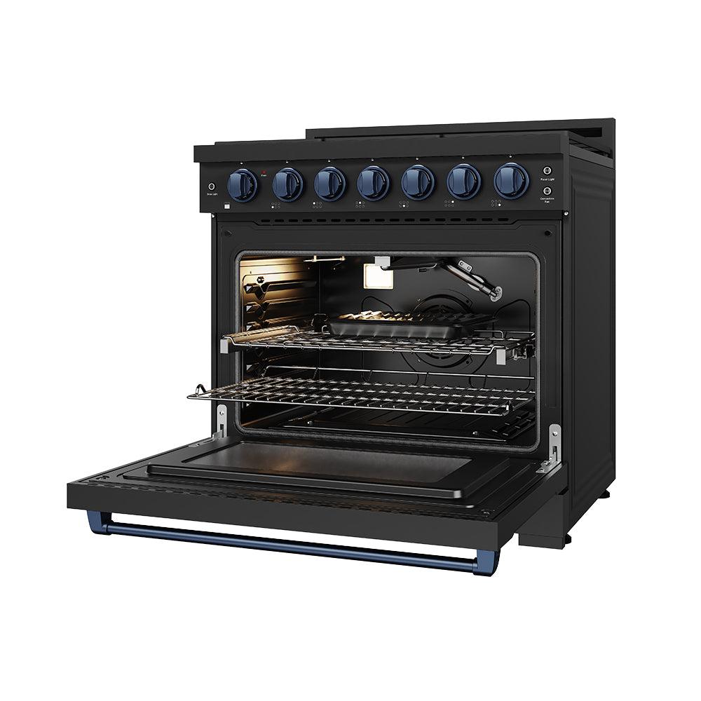 Thor Kitchen RSG36PBBLU 36 Inch Professional Gas Range With Precision Knob In Black And Blue Gordon Ramsay Series