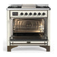 Ilve UM36FNR3AWBLP Ilve Um36Fnr3Awblp Majestic Iii 36 Inch Dual Fuel Range With 6 Black Brass Burners And Griddle, Dual Function Burner Up To 25,000 Btu (Triple Glass Door, Antique White, Burnished, Liquid Propane)