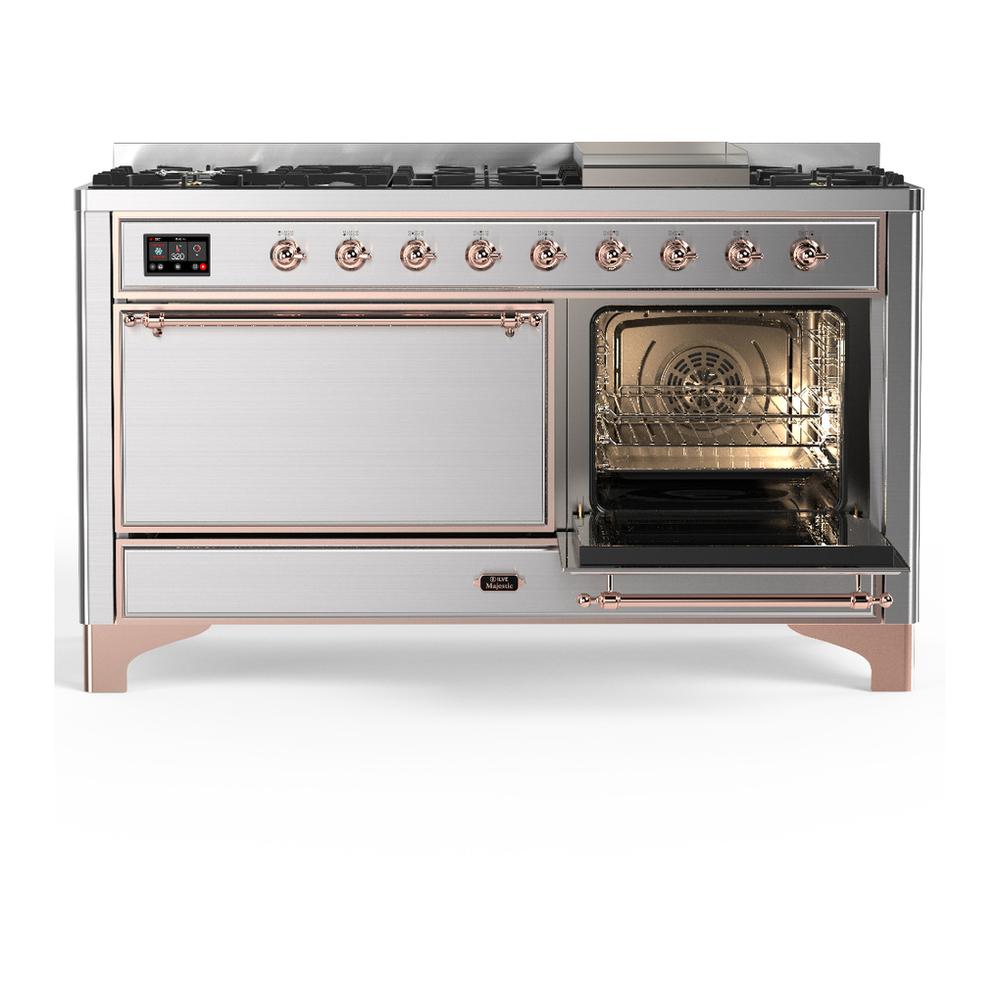 Ilve UM60FQNR3SSPLP Ilve Um60Fqnr3Ssplp Majestic Iii 60 Inch Dual Fuel Range With 9 Burners And Griddle, Dual Function Burner Up To 25,000 Btu (Liquid Propane, Solid Door, Stainless Steel, Copper)