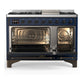 Ilve UM48FNR3MBB Ilve Um48Fnr3Mbb Majestic Iii 48 Inch Dual Fuel Range With 8 Burners And Griddle, Dual Function Burner Up To 25,000 Btu (Natural Gas, Triple Glass Door, Midnight Blue, Burnished)