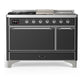 Ilve UM48FSQNR3MGCLP Ilve Um48Fsqnr3Mgclp Majestic Iii 48 Inch Dual Fuel Range With 5 Black Brass Burners, Griddle And French Top, Dual Function Burner Up To 25,000 Btu (Liquid Propane, Solid Door, Graphite Matte, Chrome)
