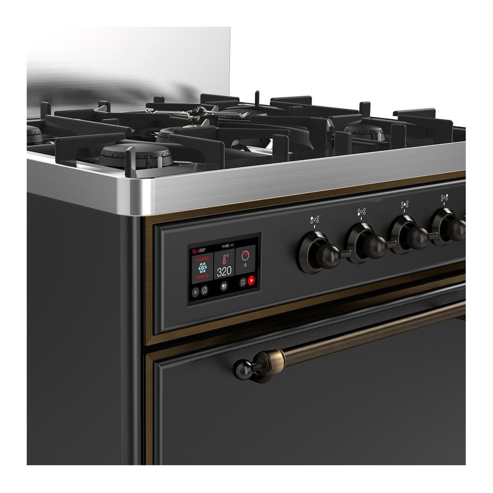 Ilve UM30QNR3MGBLP Ilve Um30Qnr3Mgblp Majestic Iii 30 Inch Dual Fuel Range With 5 Black Brass Burners, Dual Function Burner Up To 25,000 Btu (Liquid Propane, Solid Door, Graphite Matte, Burnished)