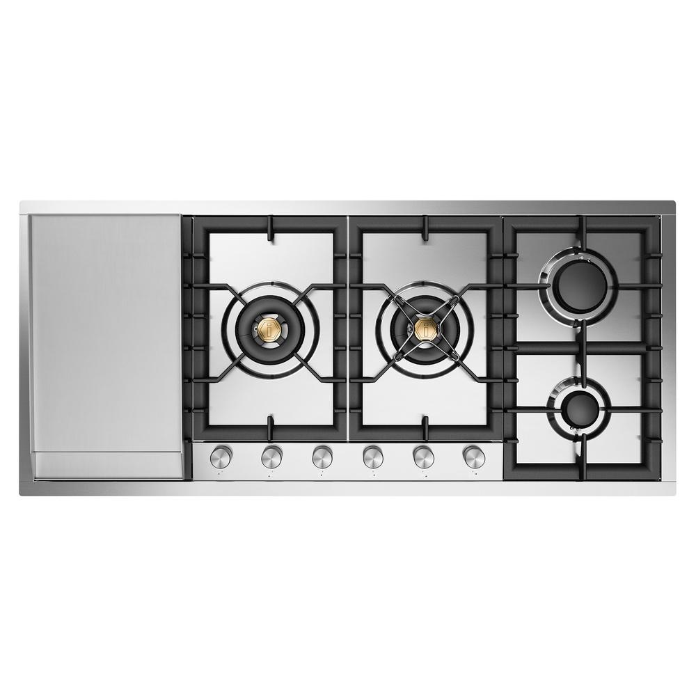 Ilve UHCPT125FSSLP Ilve Uhcpt125Fsslp Professional Plus Ii 48 Inch Built-In Gas Cooktop With Total Black Brass Burners, In Stainless Steel (6 Sealed Burners + Left Griddle, Liquid Propane)