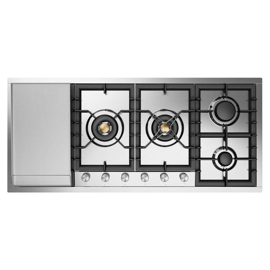 Ilve UHCPT125FSSLP Ilve Uhcpt125Fsslp Professional Plus Ii 48 Inch Built-In Gas Cooktop With Total Black Brass Burners, In Stainless Steel (6 Sealed Burners + Left Griddle, Liquid Propane)