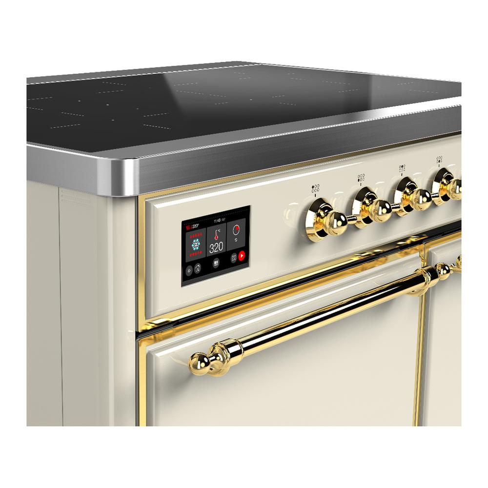 Ilve UMDIB40QNR3AWG Ilve Umdib40Qnr3Awg Majestic Iii 40 Inch Induction Range With 6 Elements, 3.82 Cu. Ft. Total Oven Capacity (Solid Door, Antique White, Brass)