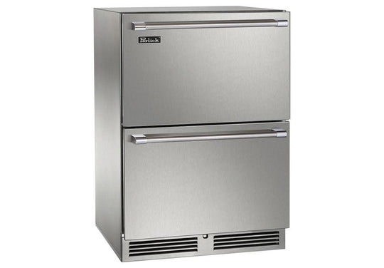 Perlick HP24ZO45DL 24" Signature Series Outdoor Dual-Zone Freezer/Refrigerator Drawers, Stainless Steel, With Lock