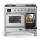 Ilve UMD40FNR3SSC Ilve Umd40Fnr3Ssc Majestic Iii 40 Inch Dual Fuel Range With 6 Burners And Griddle, Dual Function Burner Up To 25,000 Btu (Natural Gas, Triple Glass Door, Stainless Steel, Chrome)
